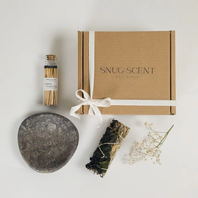 White Sage & Eucalyptus Smudging Kit with Real Marble Dish