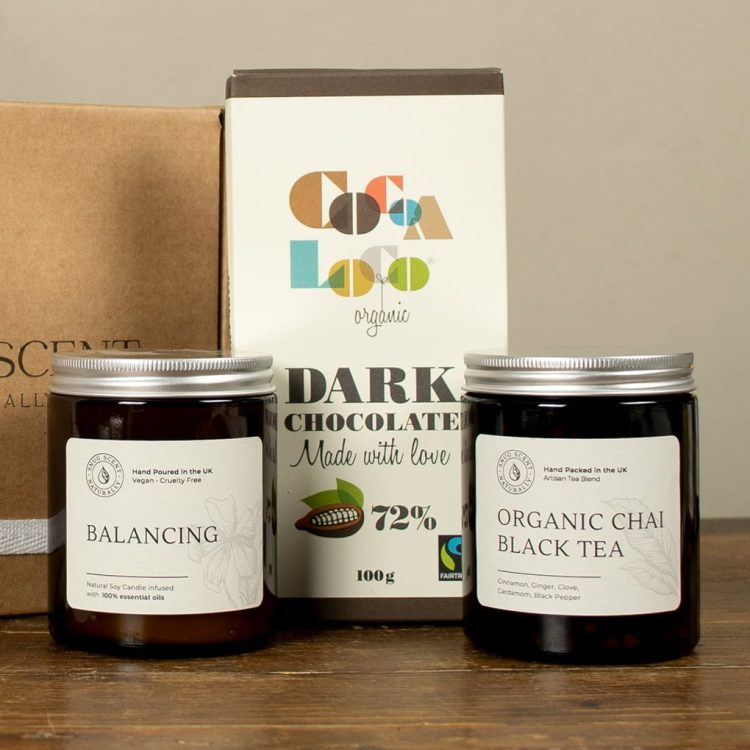 Relaxing Afternoon Natural Candle, Organic Chai Tea & Chocolate Gift Set - Image 5