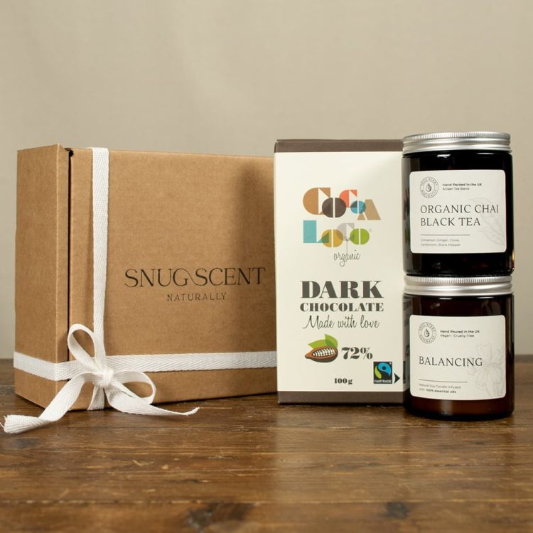 Relaxing Afternoon Natural Candle, Organic Chai Tea & Chocolate Gift Set