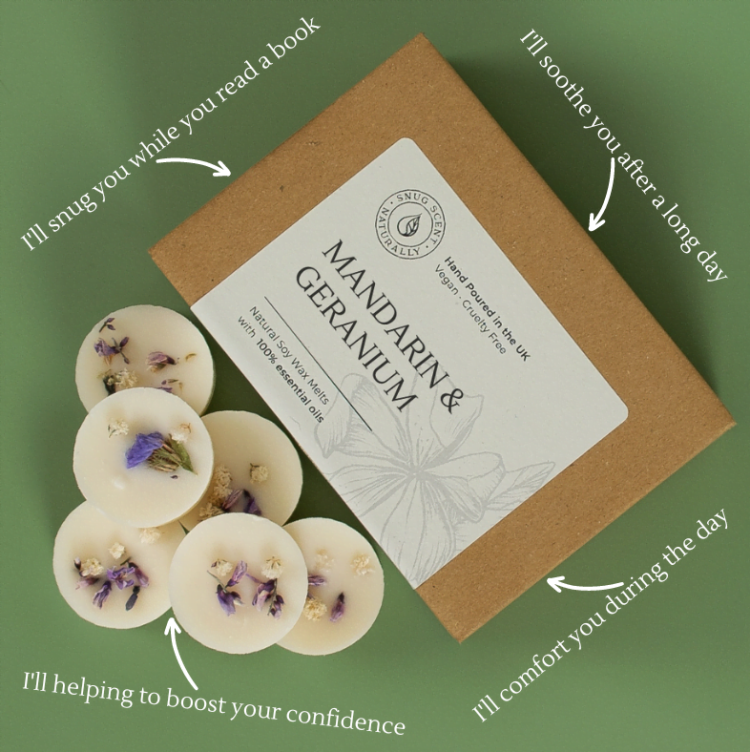 Snug Scent Natural Soy Wax Melts - Balancing (Mandarin & Geranium)