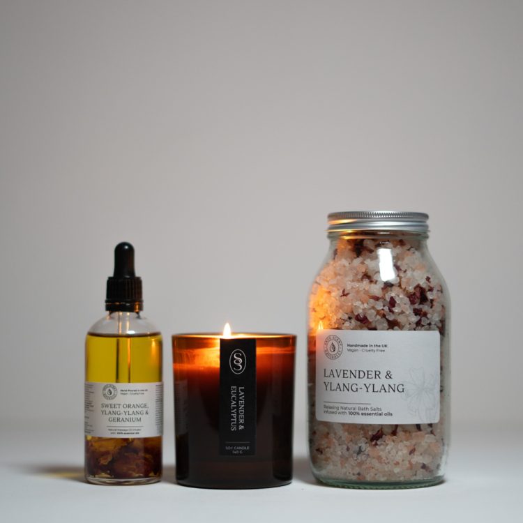 Sensational Natural Candle, Massage Oil and Bath Salts