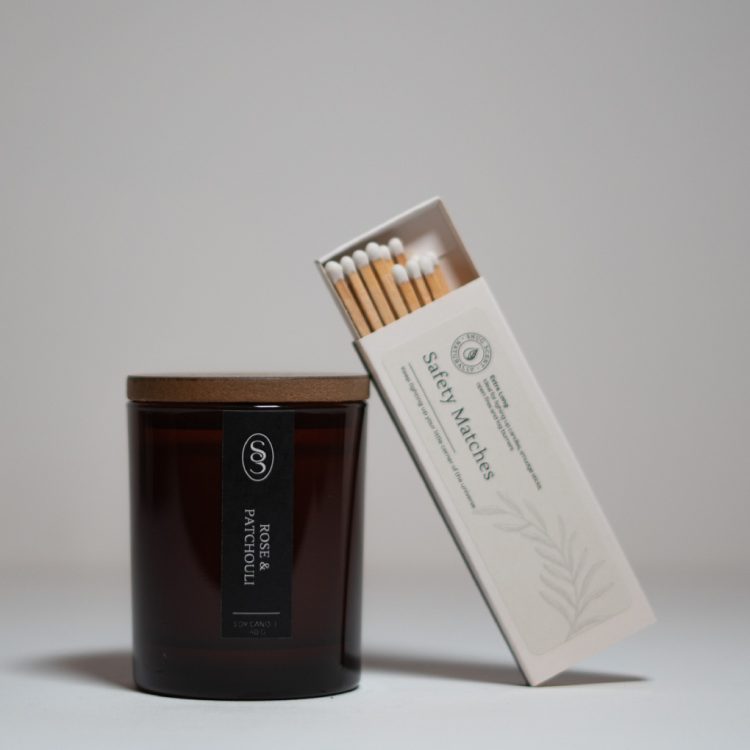 Soothing Light Natural Candle and Box of Matches Gift Set