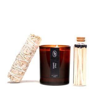 Pure Palo Santo Oil Candle and White Sage Stick Set