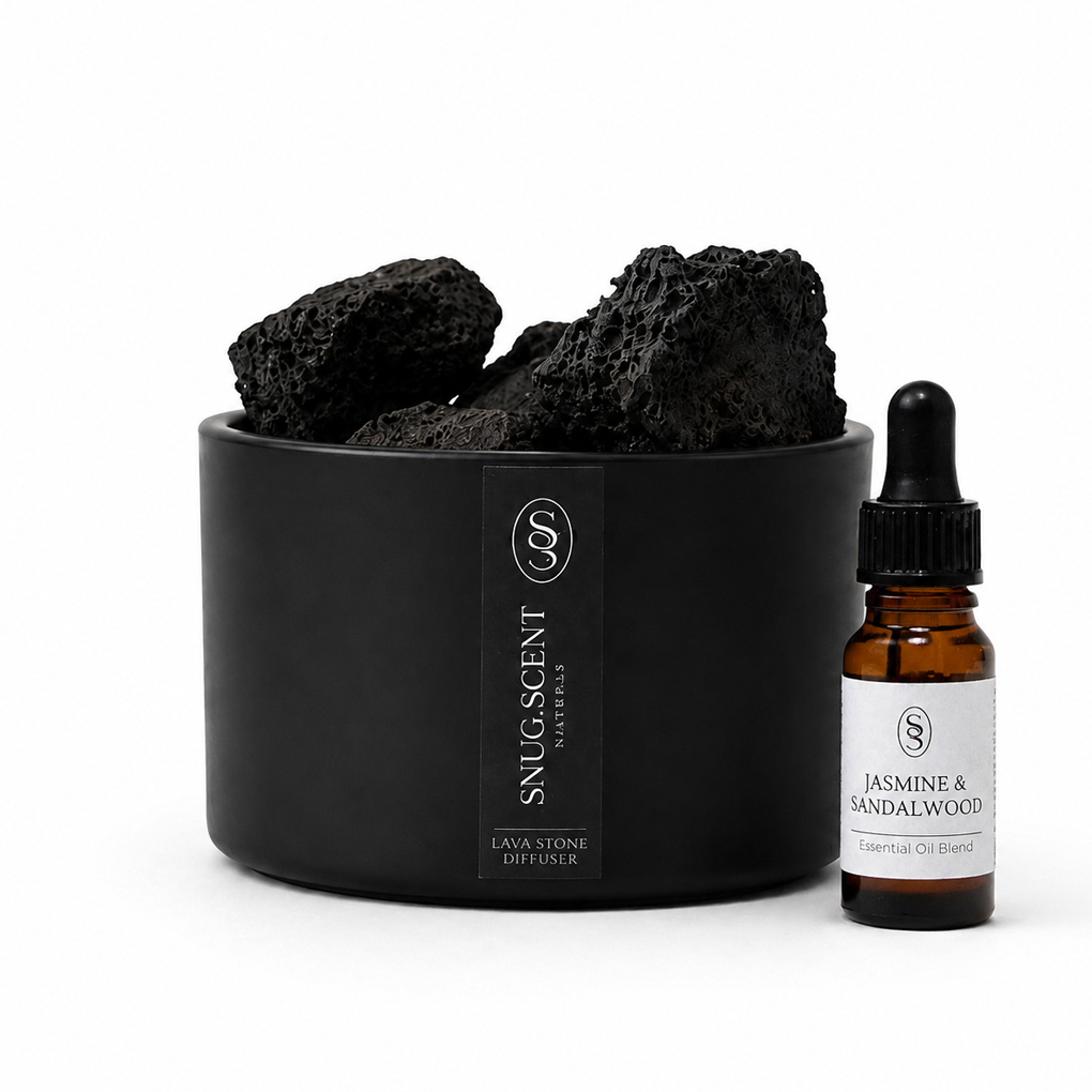 Snug Scent natural lava stone diffuser with embracing Jasmine & Sandalwood essential oil blend