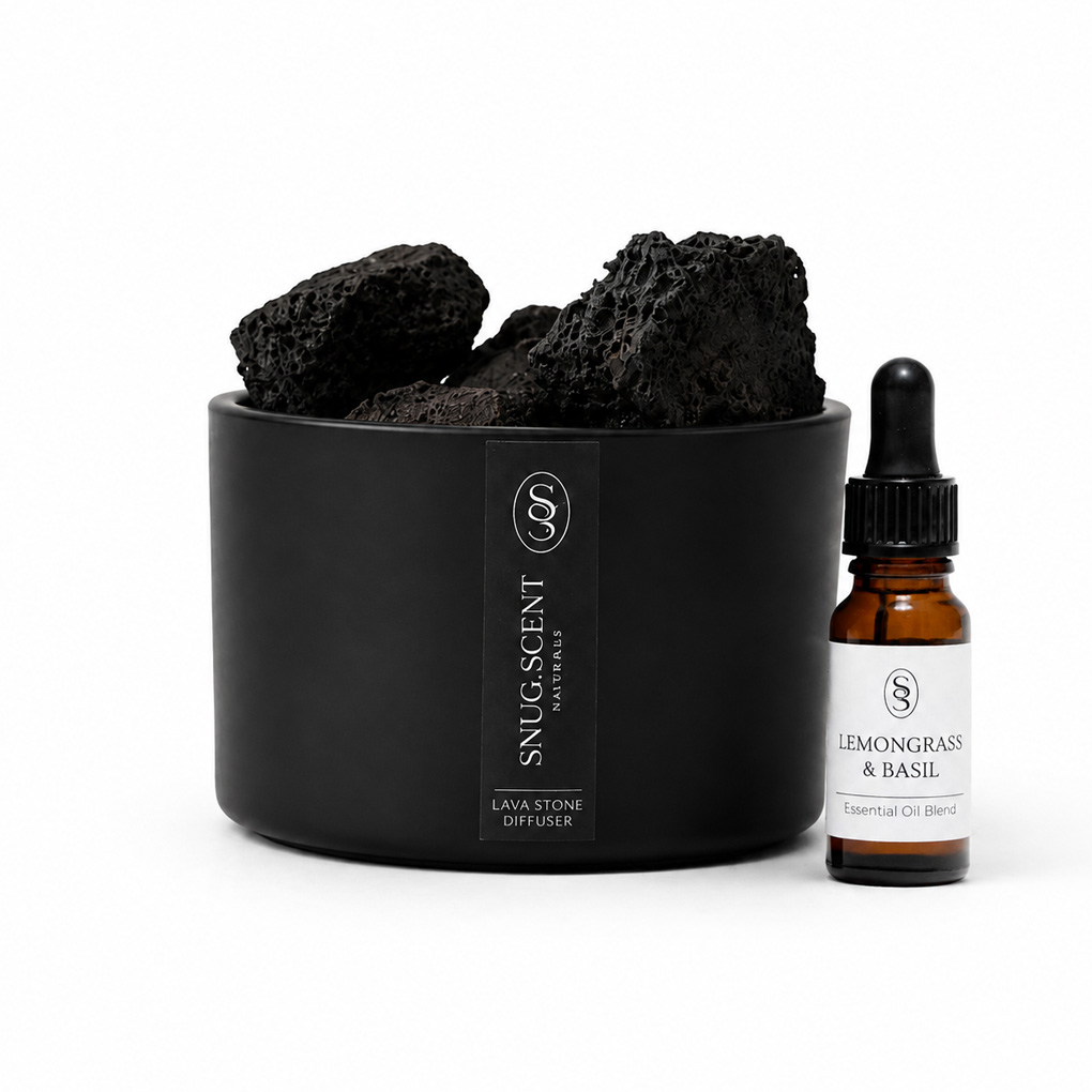 Snug Scent natural lava stone diffuser with calming Lemongrass & Basil essential oil blend