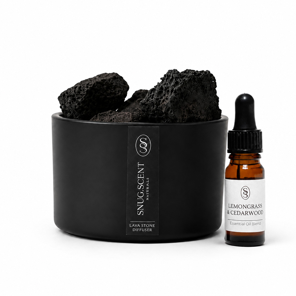 Snug Scent natural lava stone diffuser with rejuvenating Lemongrass & Cedarwood essential oil blend