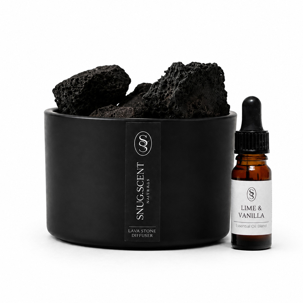 Snug Scent natural lava stone diffuser with enhancing Lime & Vanilla essential oil blend