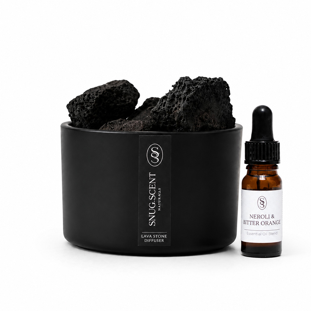 Snug Scent natural lava stone diffuser with indulging Neroli & Bitter Orange essential oil blend