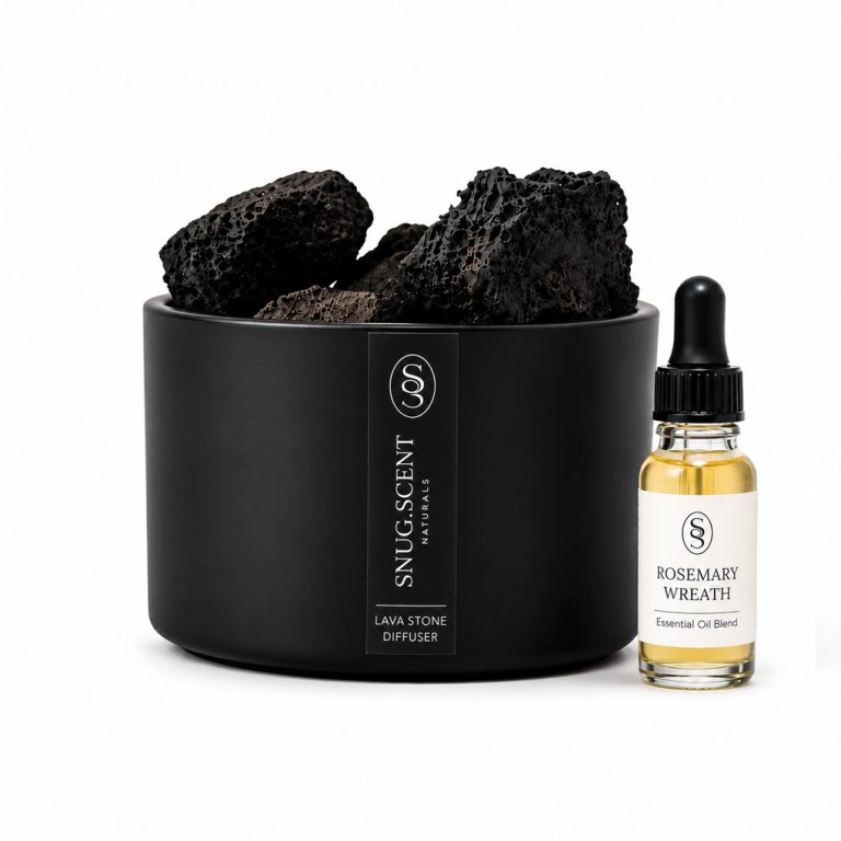 Rosemary Wreath natural lava stone diffuser by Snug Scent, rosemary and lemon essential oil blend